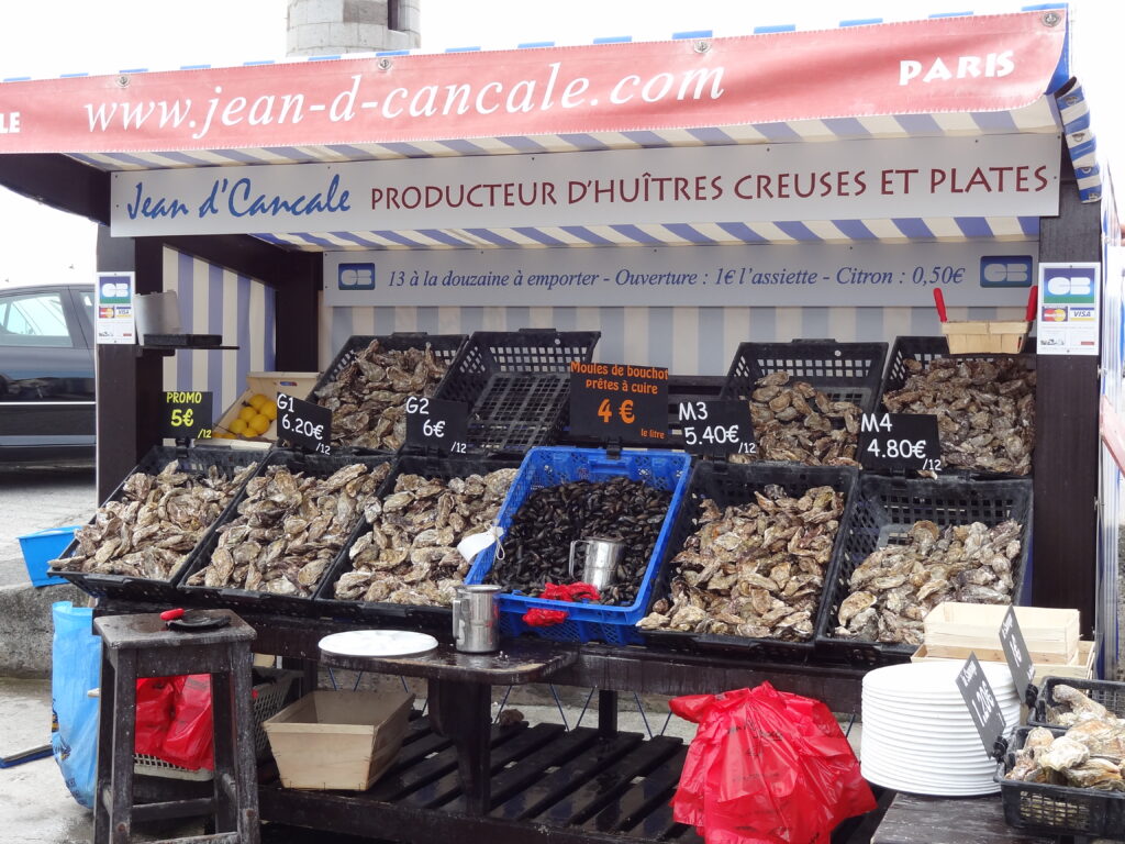 Oyster and mussel stall at Cancale